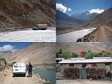 5 4 Road To Kharta Crosses A River And Becomes Narrow, Kharta The road to Kharta was washed out and we had to cross with the half-metre high water flowing quickly by. We�re lucky, Kumar later told us, if it had been a little higher, we�d have had to wait until it lowered. We turned south rejoining the Phung Chu (Arun), traveling high above the river on a rough narrow track. We passed through the village of Kharta (3750m) and left the Phung Chu as it entered a gorge on its way to Nepal.